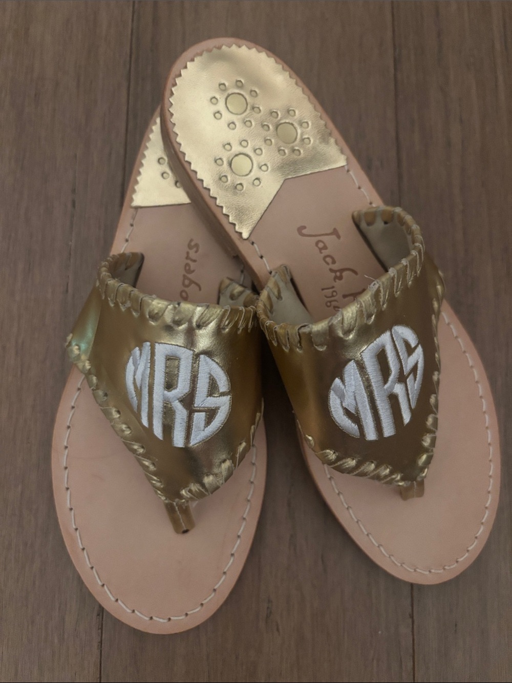 Jack Rogers Gold Monogram Thong Sandals - MRS